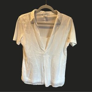 EUROPEAN CULTURE White Cotton Layered Collared T Shirt Tee‎ Top Minimalist S